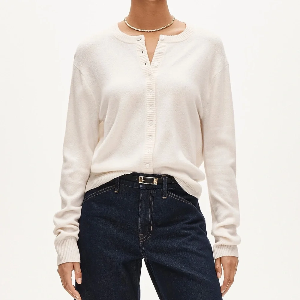NWOT J. Crew Perfect Cashmere Cardigan in Snow Cream White Sz XL